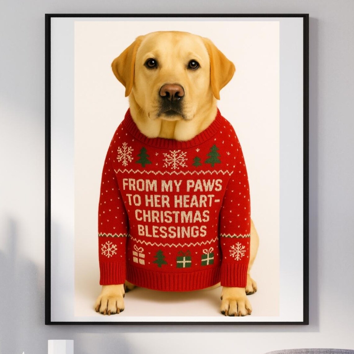 Yellow Labrador Christmas Sweater From My Paws To Her Heart Dog Poster