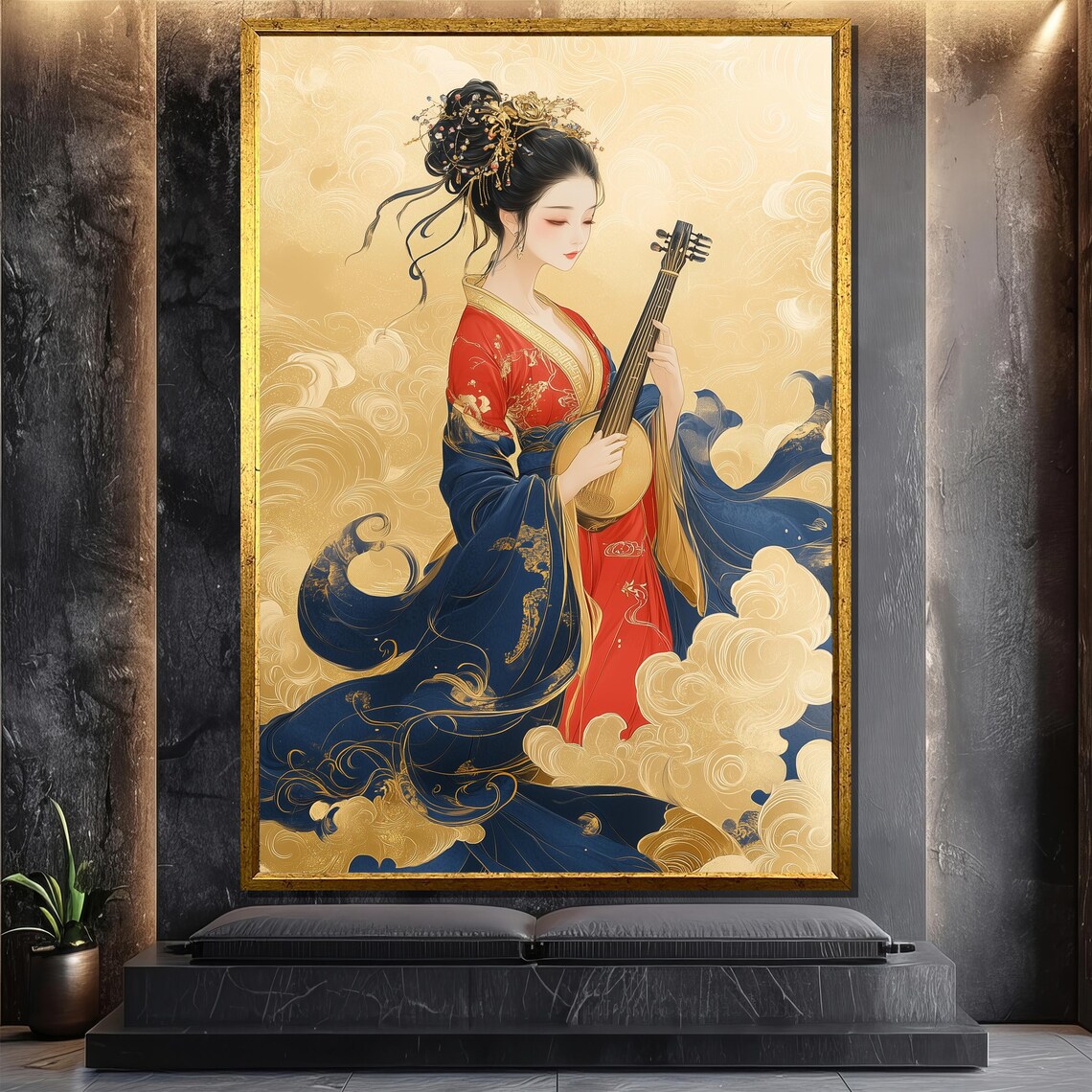 Elegant Japanese Musician Painting, Geisha Gift