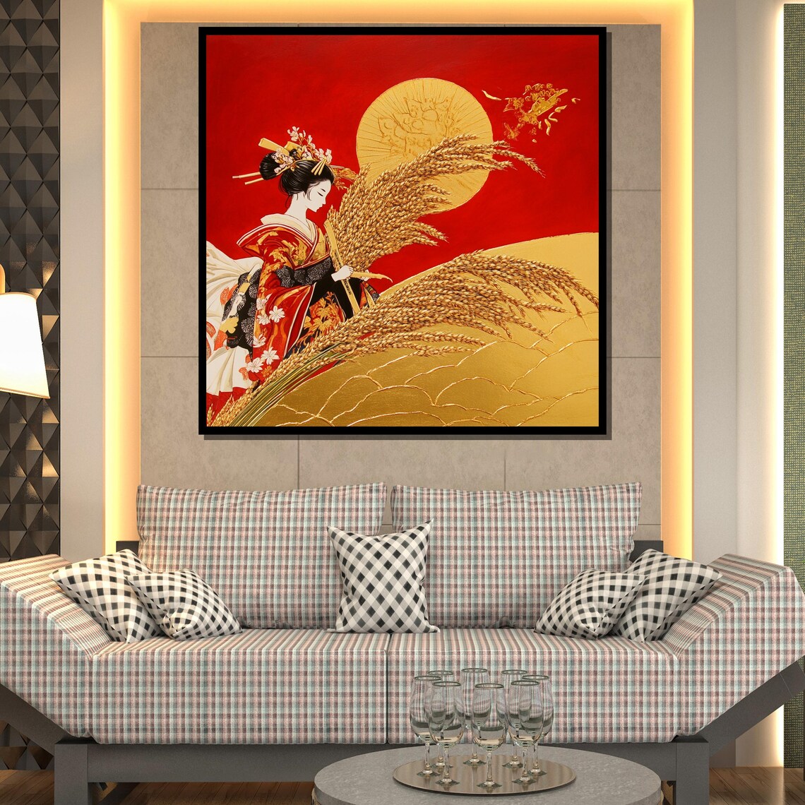 Japanese Woman With Golden Wheat Painting, Art Print - Image 2