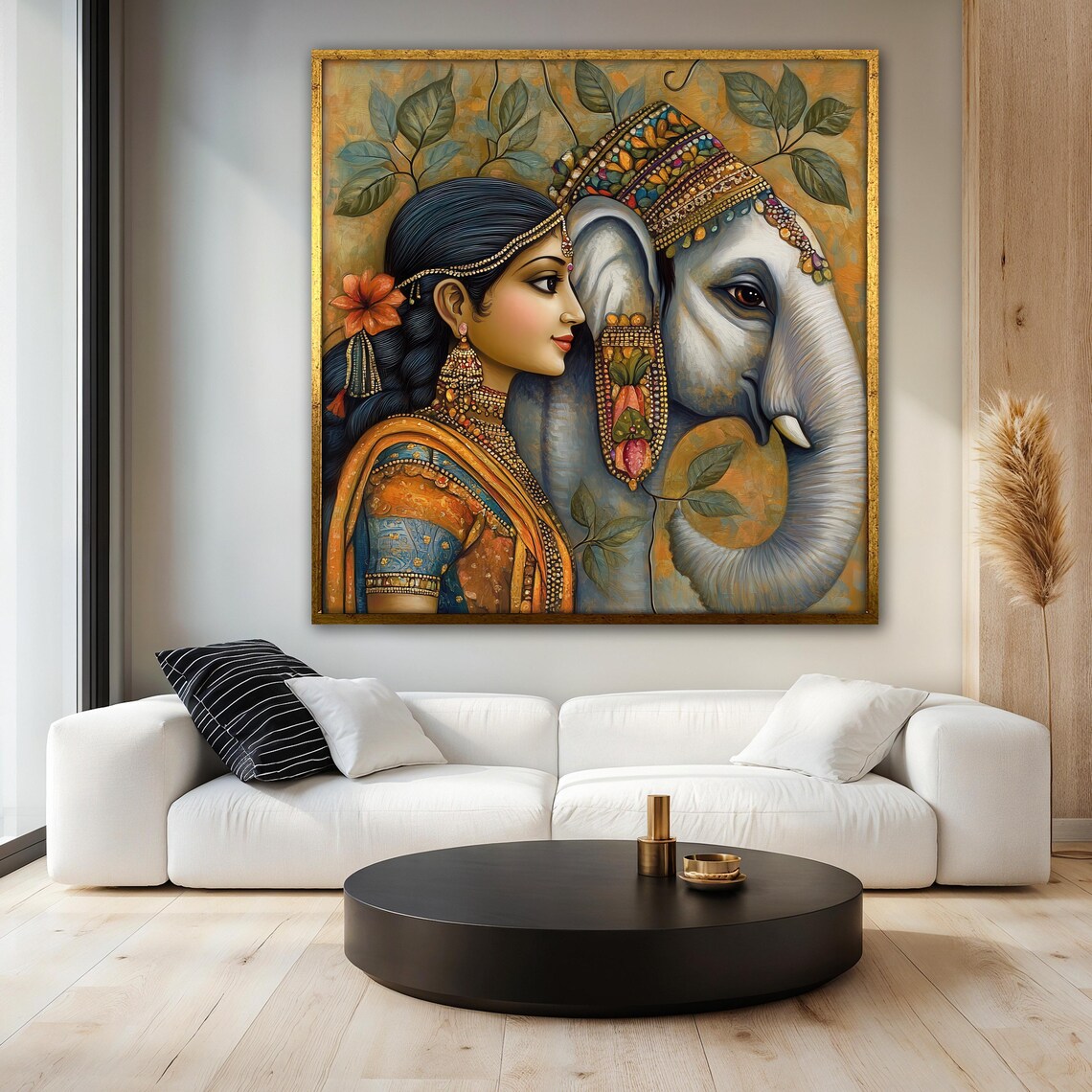 Indian Woman in Sari With Decorated Elephant Head Art Poster - Image 3