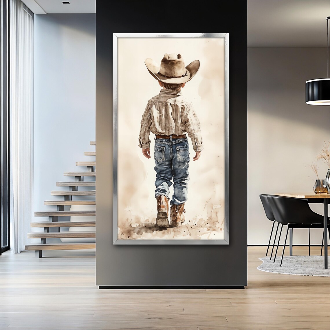 Cowboy Boy Painting, Vintage Western Country Art - Image 2