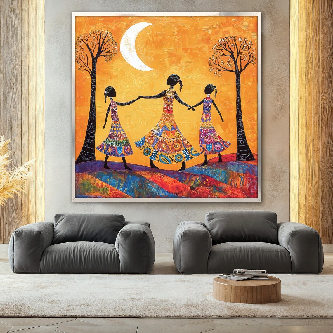 Girls Painting Under Moonlight, Ethnic Art - Image 2