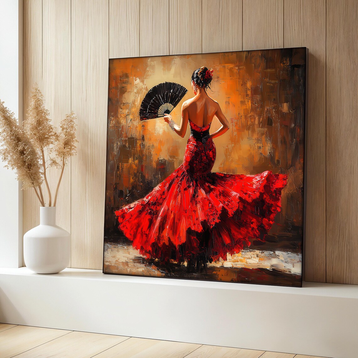 Flamenco Woman Holding Fan, Spanish Dancer Art Print