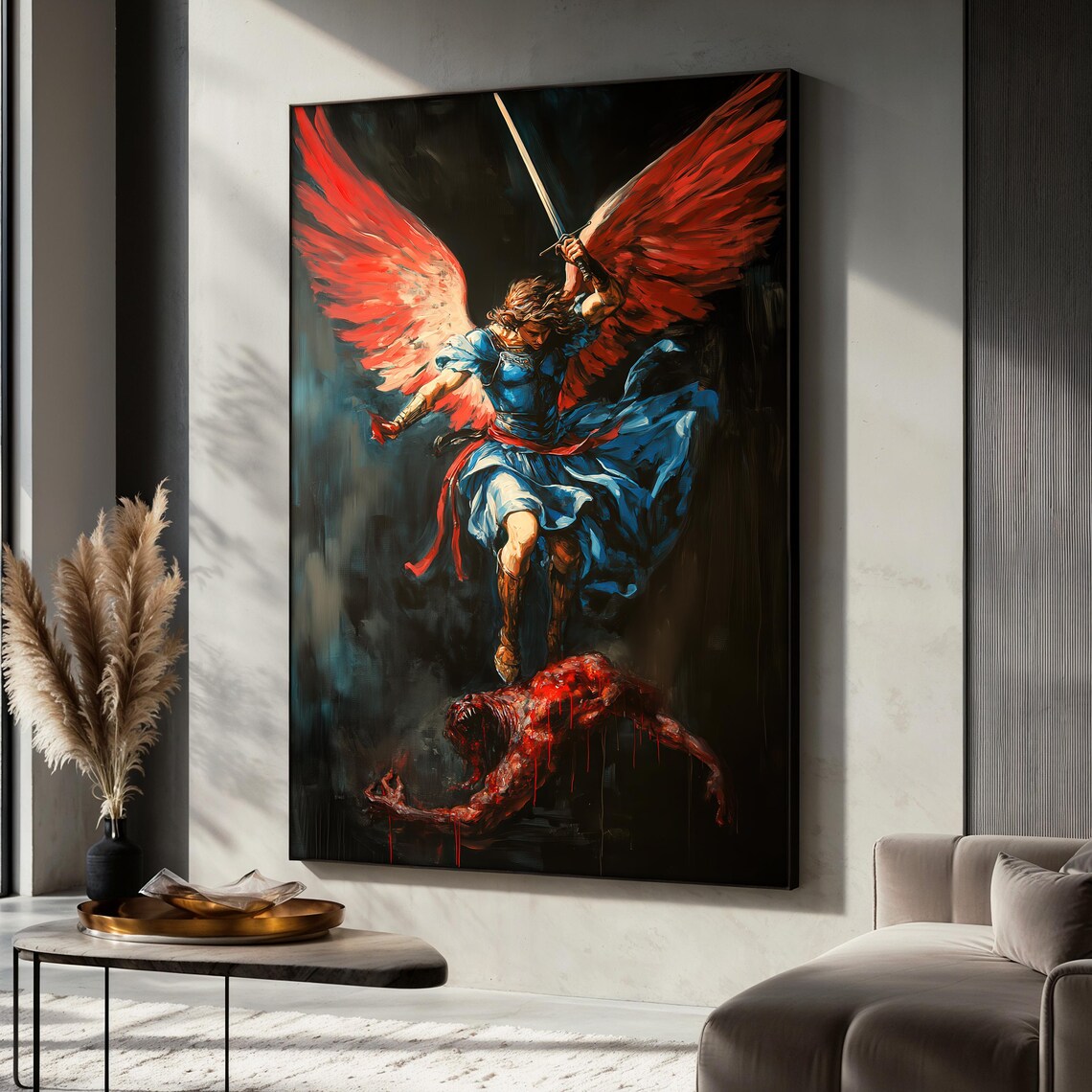 Archangel Michael Painting, Warrior Angel Battle Scene