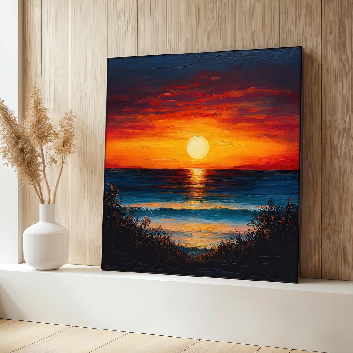 Sunset Painting With Ocean View, Coastal Wall Art