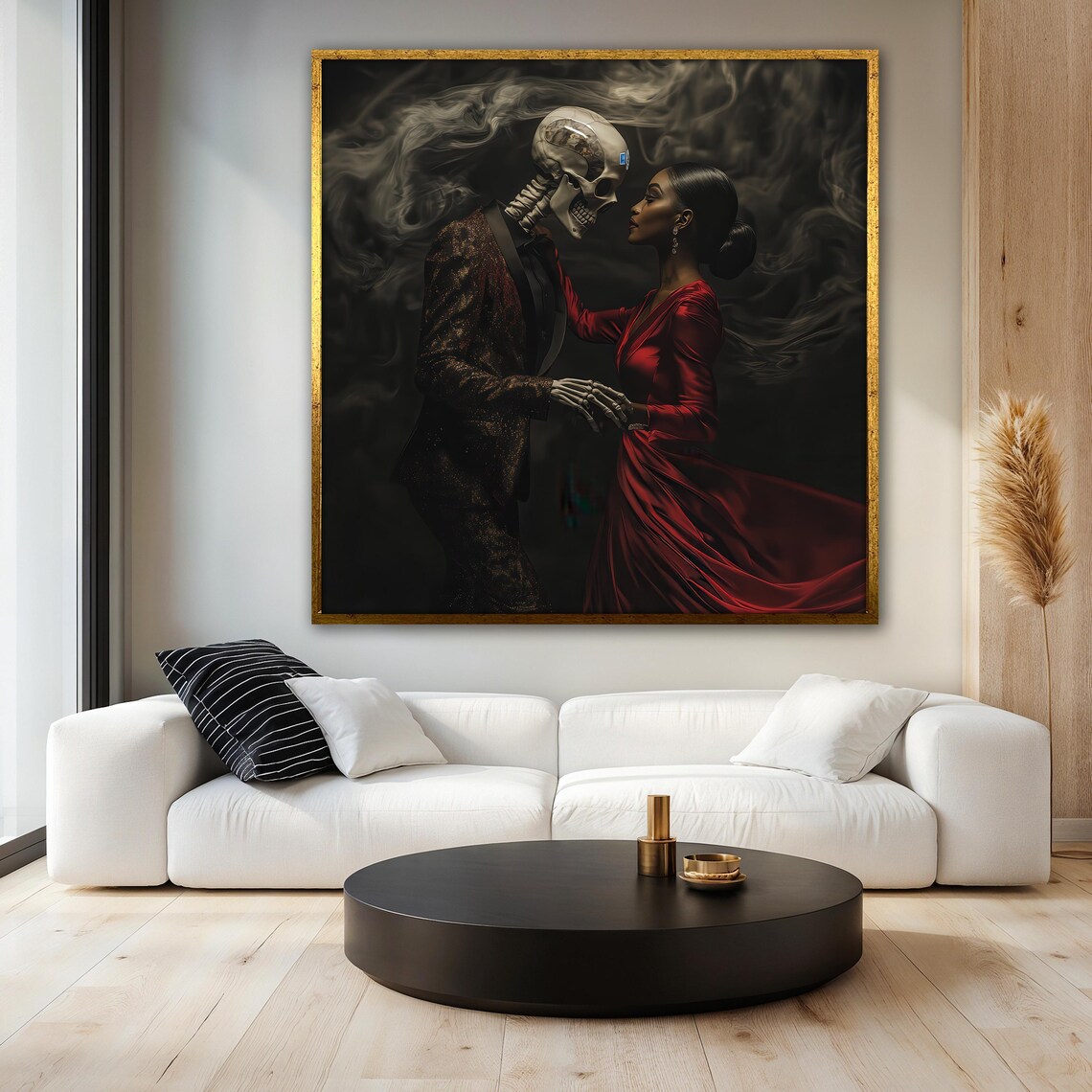 Gothic Love Painting Skeleton And Woman Dance - Image 3