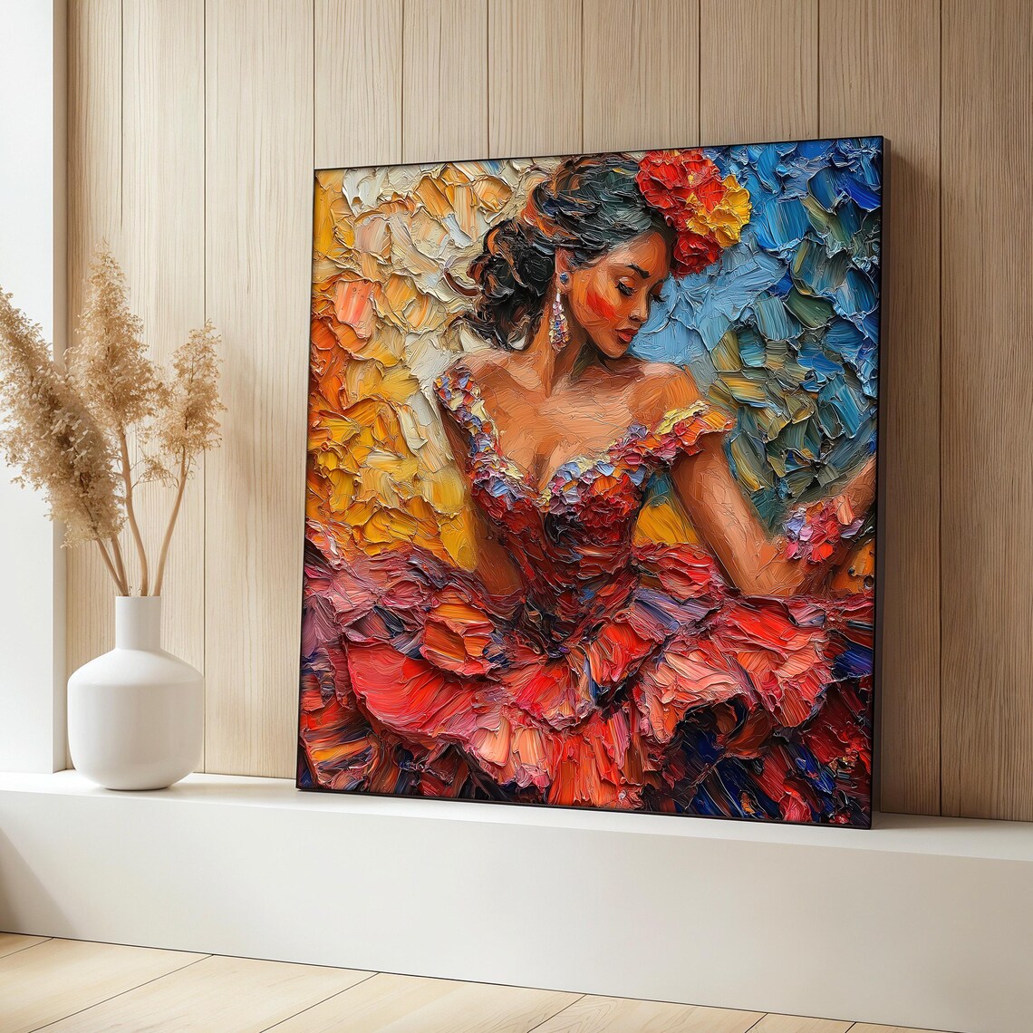 Flamenco Dancer Painting, Vibrant Woman Portrait