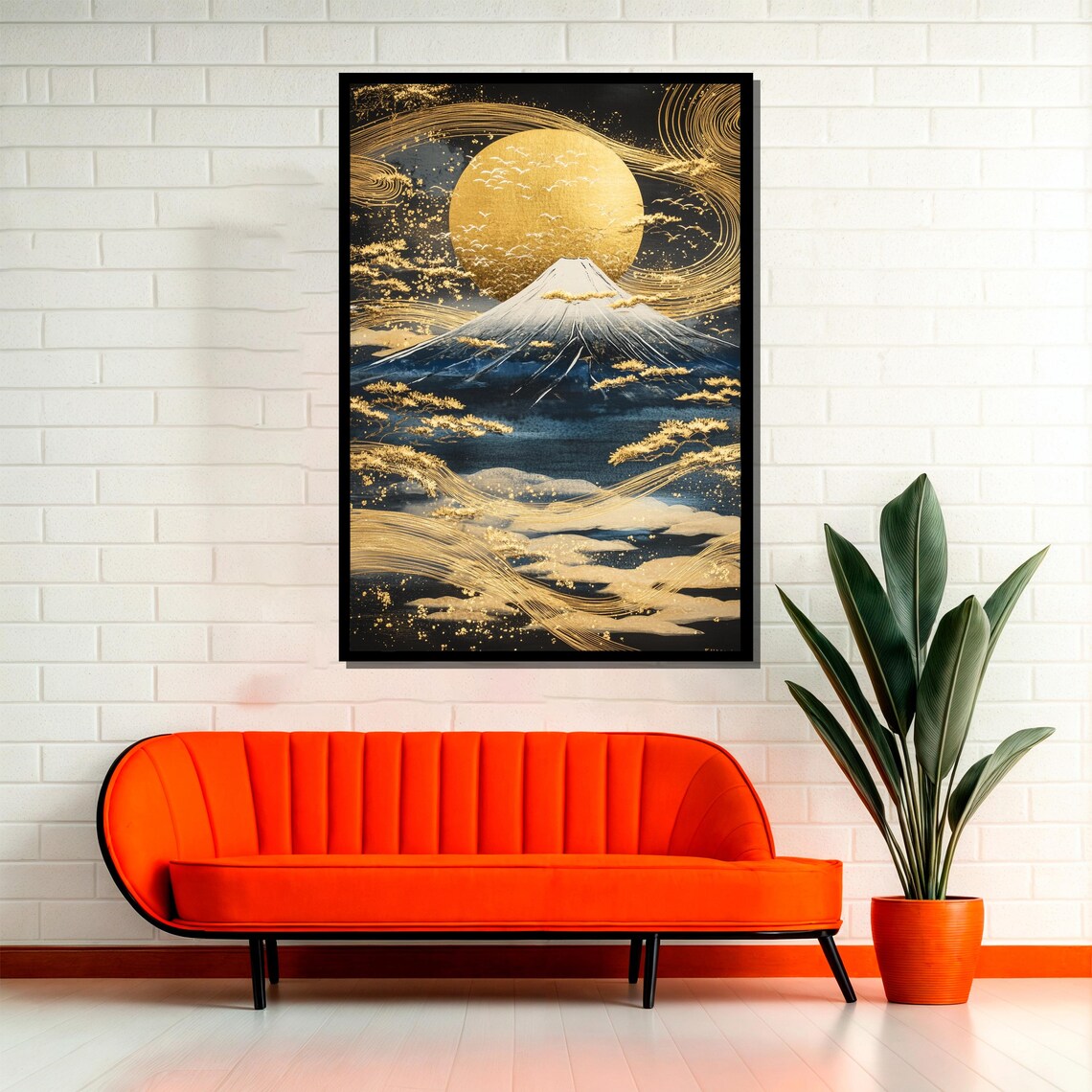 Mount Fuji Golden Moon Art Print, Japanese Landscape - Image 2