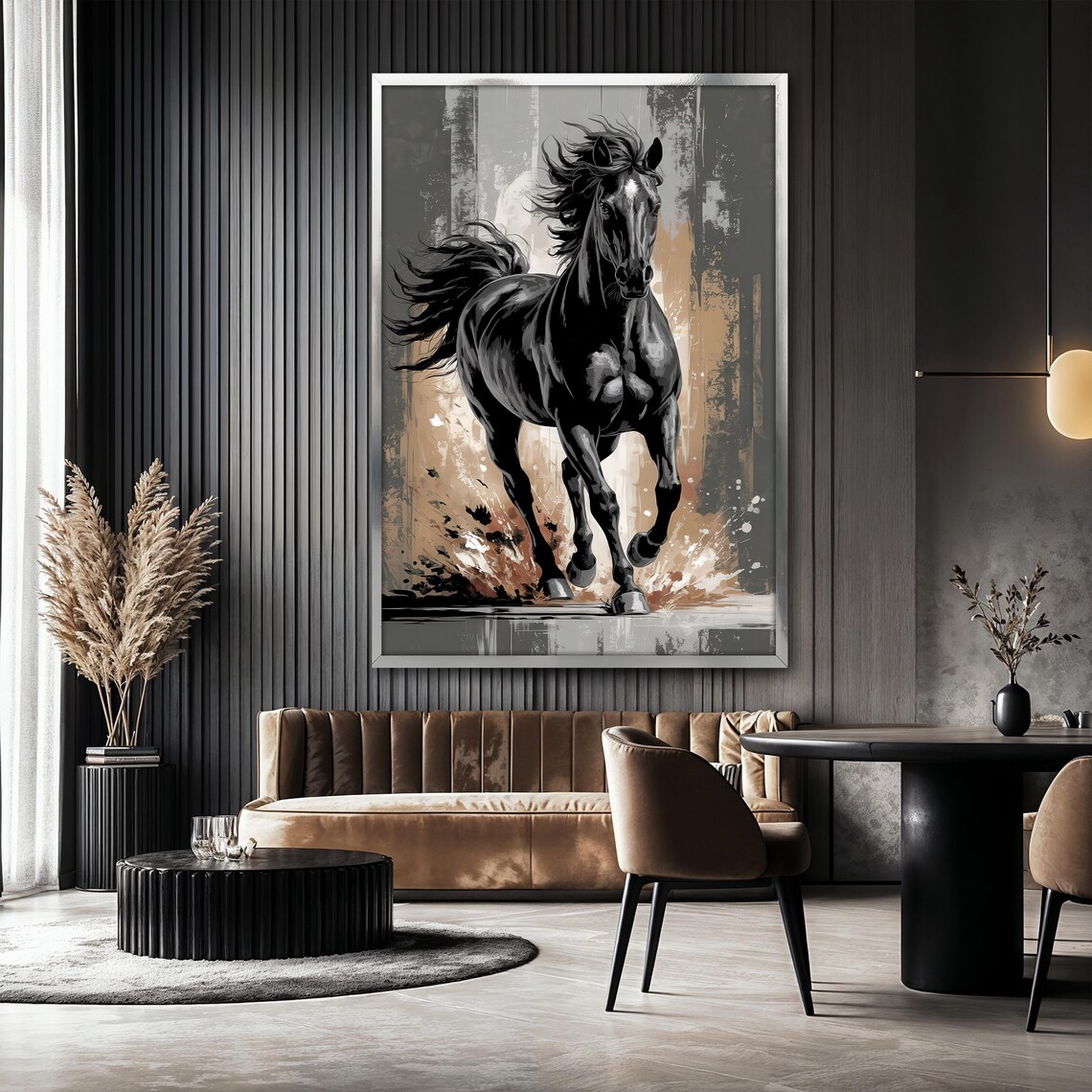 Black Horse Painting, Powerful Running Stallion - Image 2