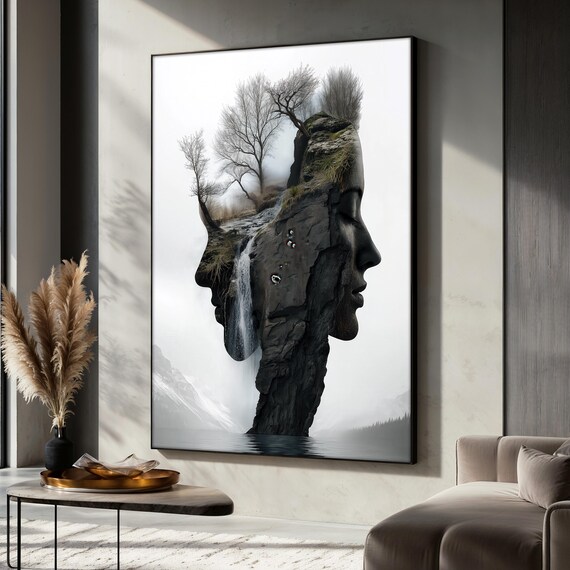 Double Exposure Woman Face, Abstract Landscape Art