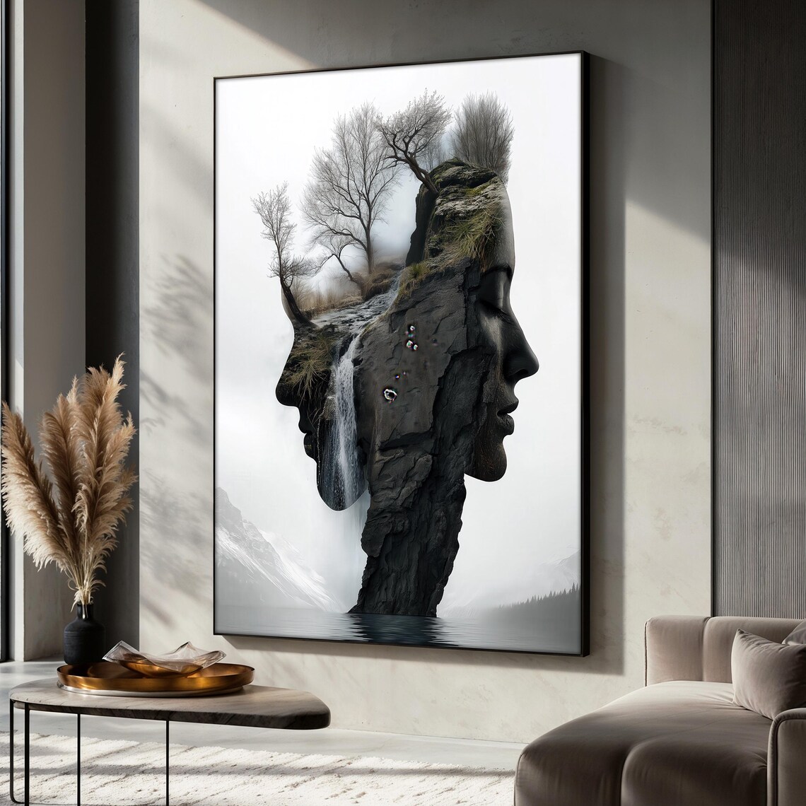 Double Exposure Woman Face, Abstract Landscape Art