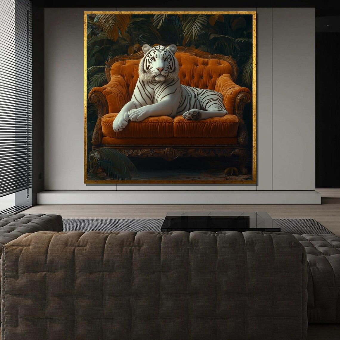 White Tiger On Vintage Sofa, Safari Decor - Image 3