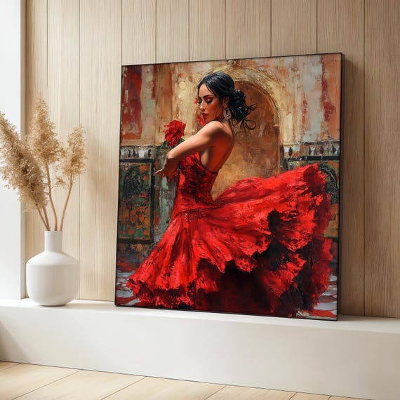 Spanish Woman In Red Dress, Flamenco Art Print