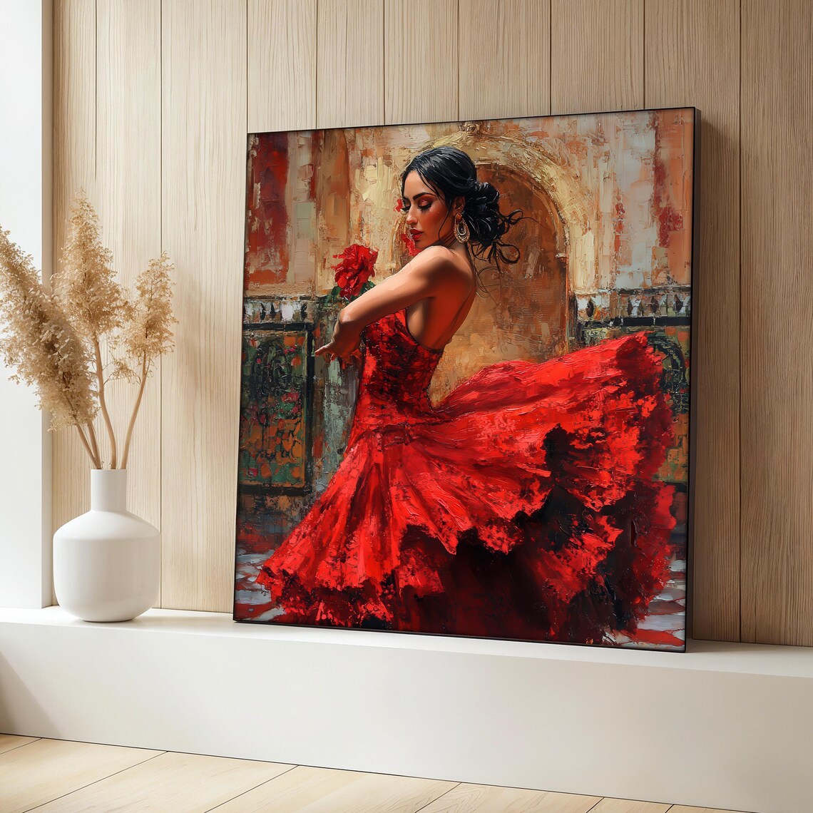 Spanish Woman In Red Dress, Flamenco Art Print