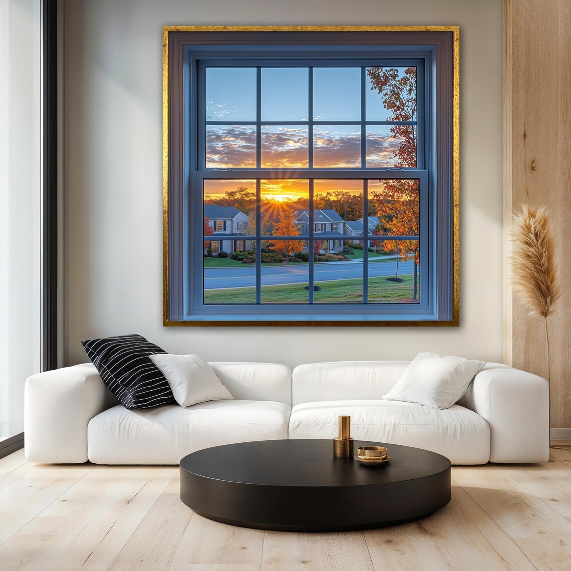 Fake Window Painting, Autumn Sunset Suburban Landscape - Image 3