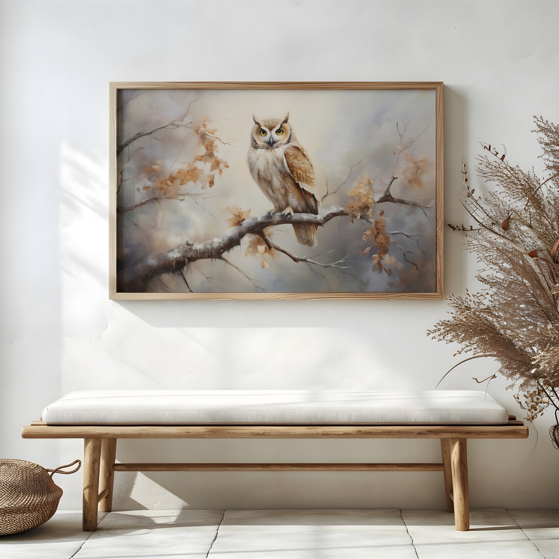 Owl Perched Autumn Branch Neutral Vintage Fall Forest Poster - Image 3