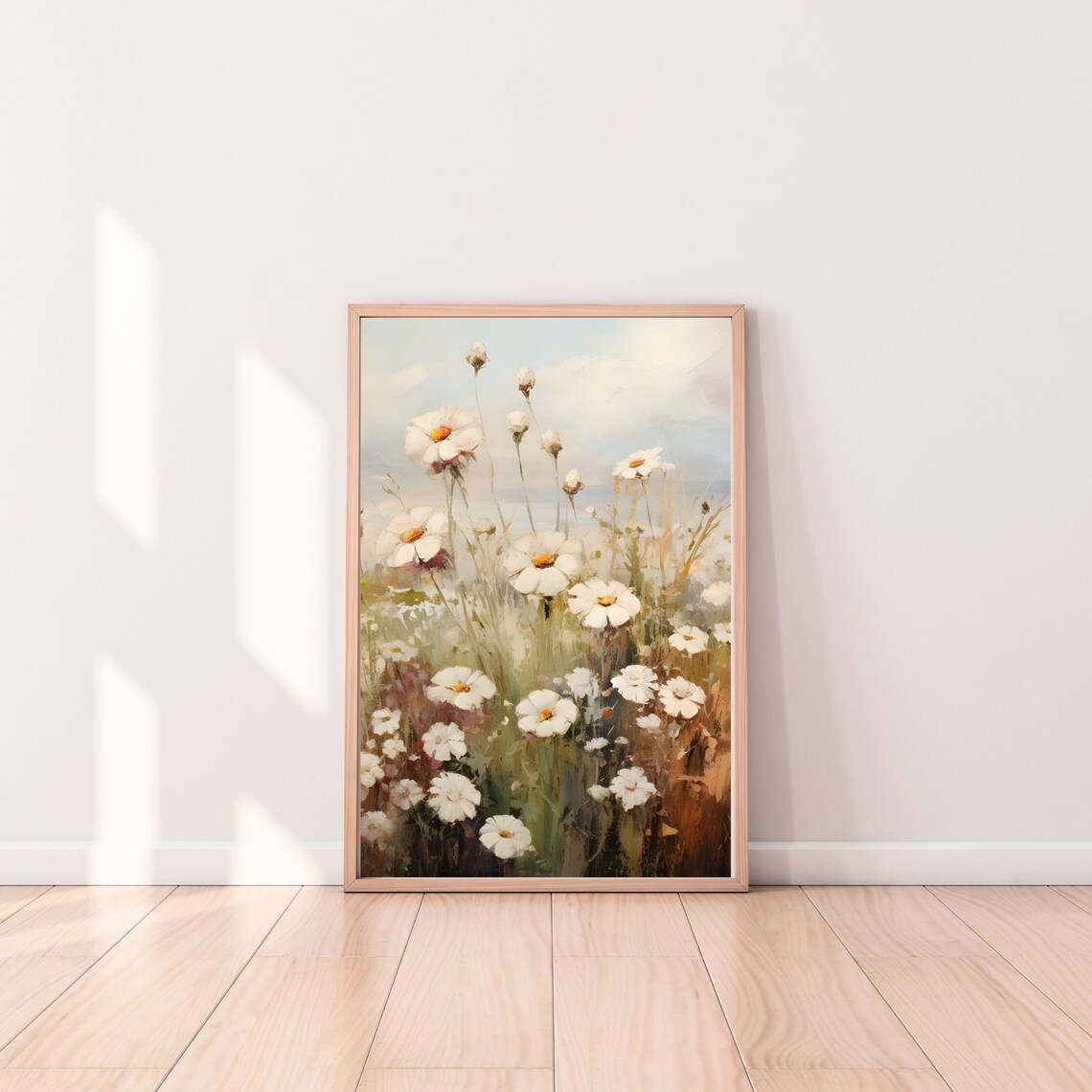 White Daisies in Wildflower Meadow Vintage Botanical Painting Poster - Image 2