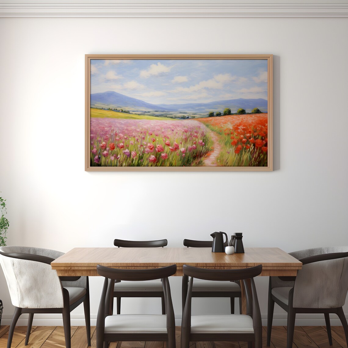 Spring Frame Tv Art Wildflower Field Landscape Oil Painting Vintage Farmhouse Decor Antique Country Cottage Art - Image 3