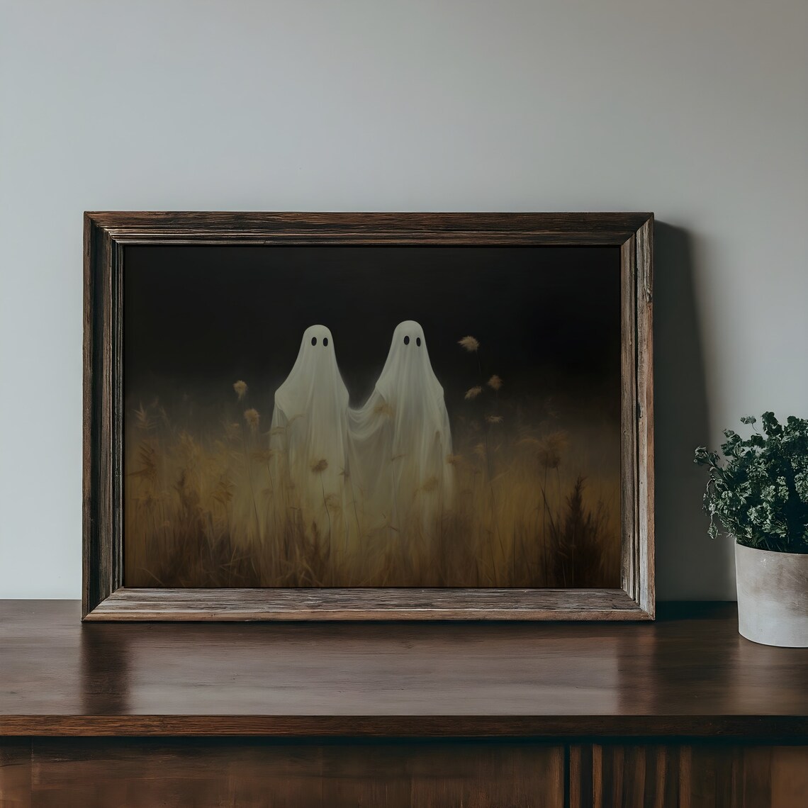 Ghost Couple Night Meadow Golden Field Vintage Spooky Poster - Image 3