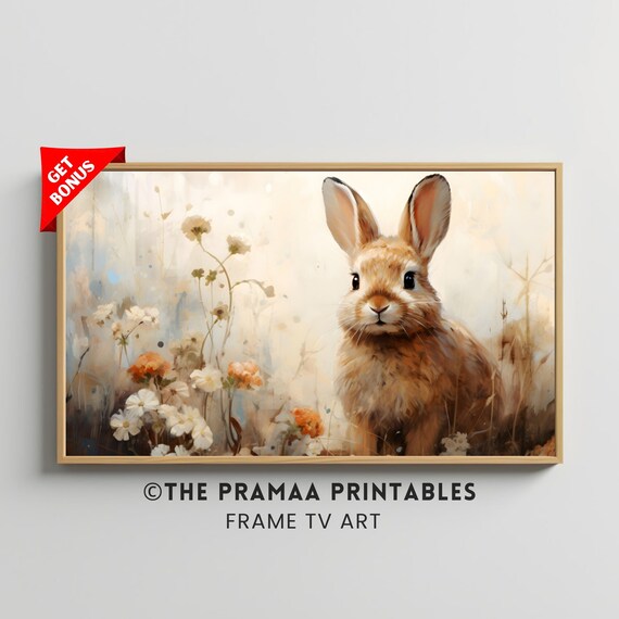 Bunny Among Wildflowers Soft Beige Vintage Spring Rabbit Poster