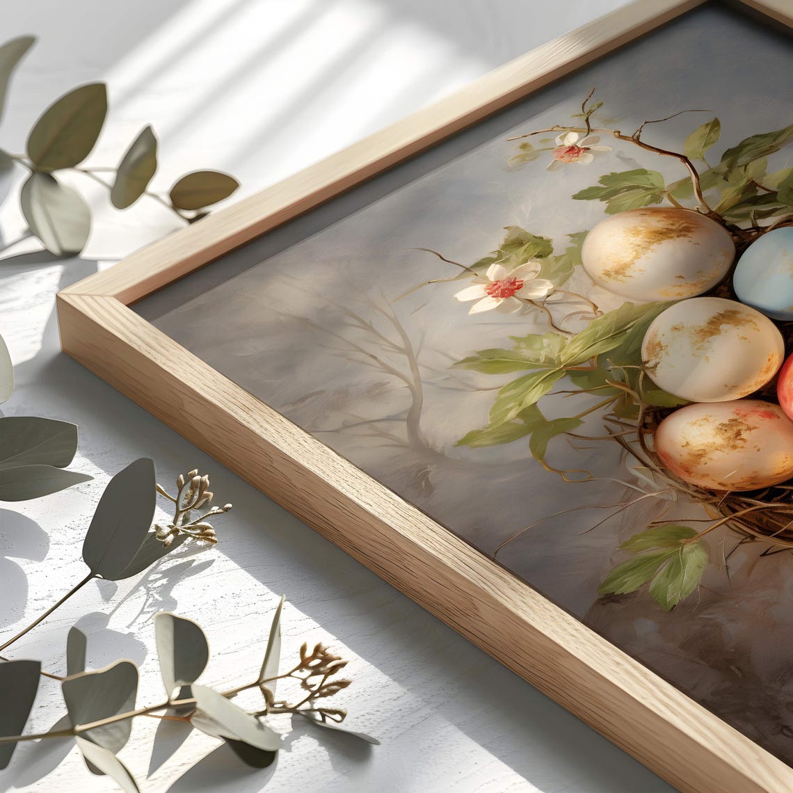 Bird Nest With Painted Easter Eggs Vintage Spring Still Life Poster - Image 2