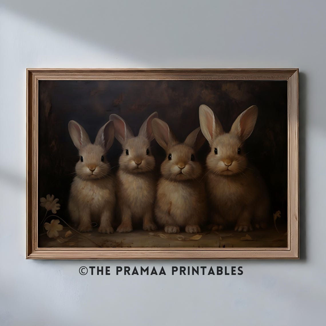 Four Baby Bunnies in a Row Moody Vintage Rabbit Portrait Poster