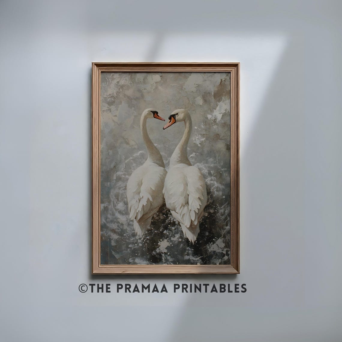 Two White Swans in a Heart Shape Romantic Bird Painting Poster