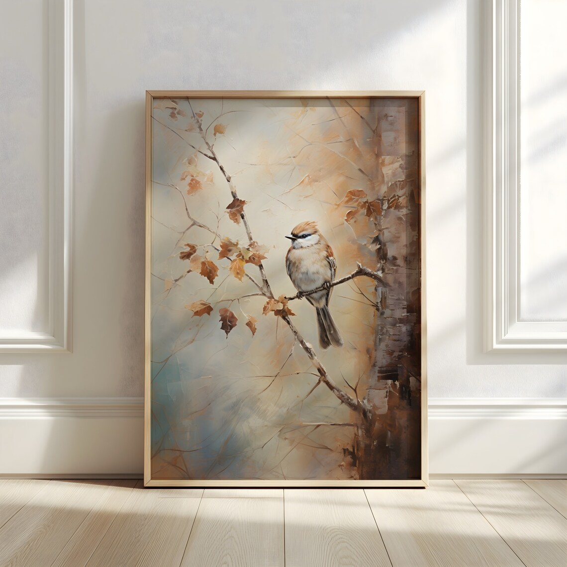 Small Bird on Autumn Branch Muted Watercolor Painting Poster - Image 3