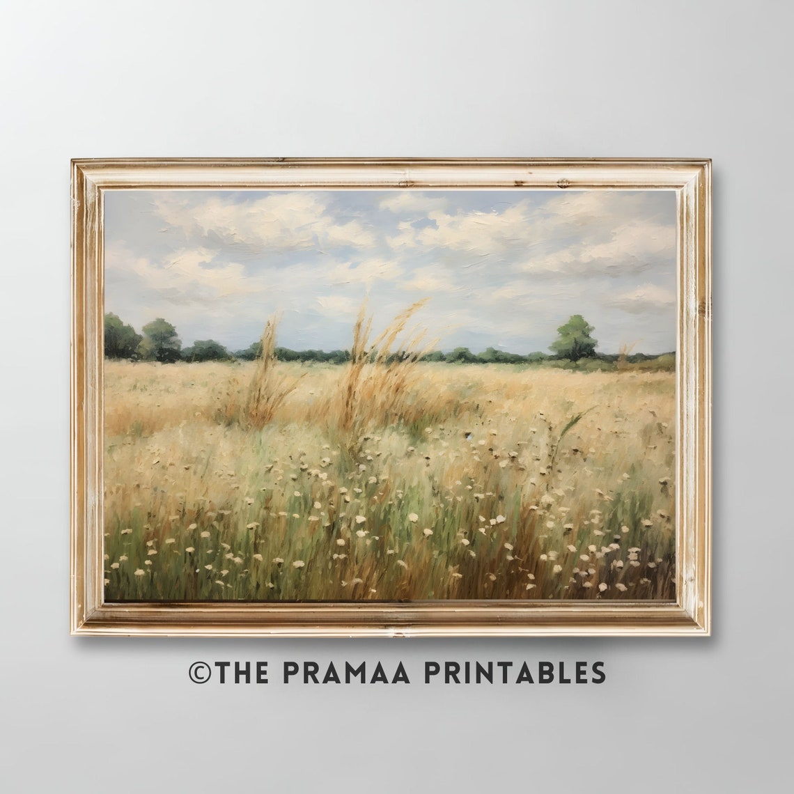 Golden Wheat Field Under Cloudy Sky Vintage Landscape Poster