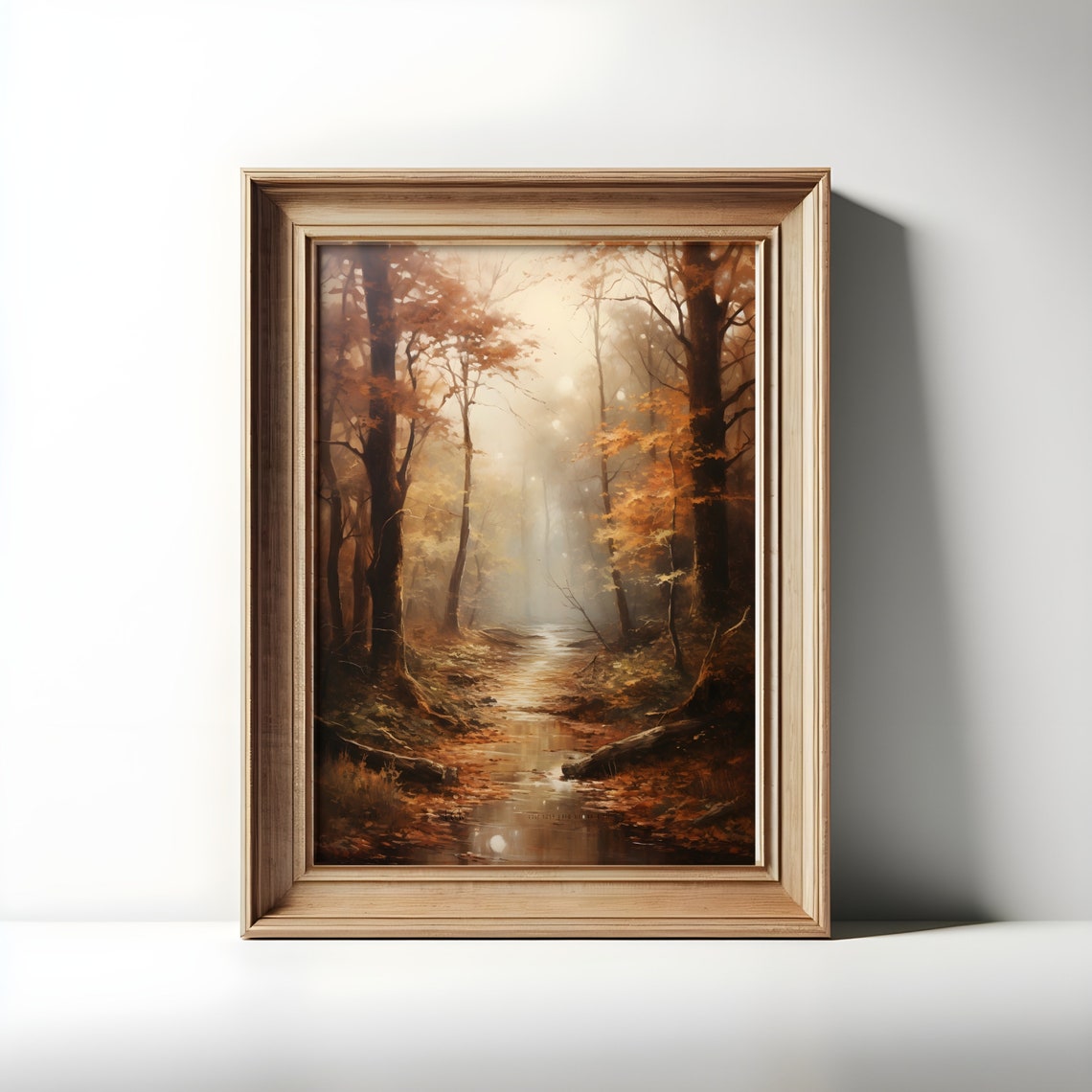 Autumn Forest Path with Stream Golden Fall Foliage Painting Poster - Image 2