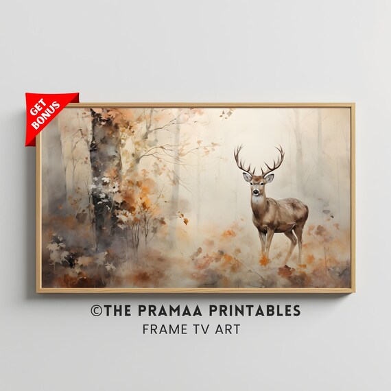 Majestic Stag in a Misty Autumn Forest Wildlife Painting Poster