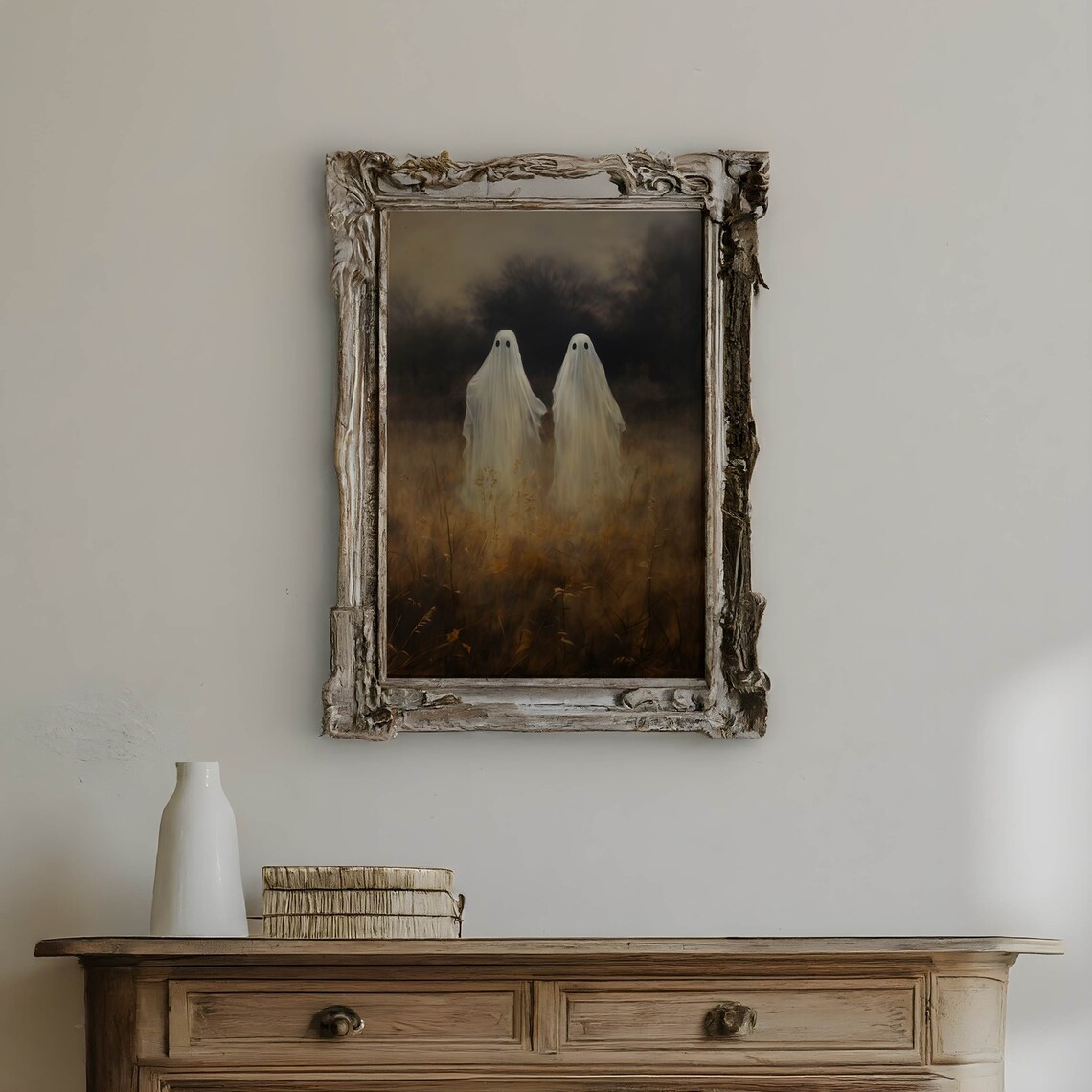 Ghost Couple Golden Field Dusk Romantic Halloween Night Poster - Image 3