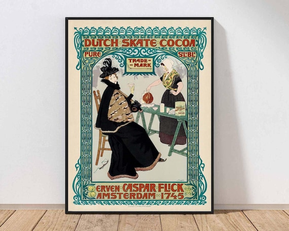 Hot Cocoa Chocolate Vintage Print Poster Wall Art Amsterdam Cafe Kitchen Dining Room Home Decor Mailed Or Post72