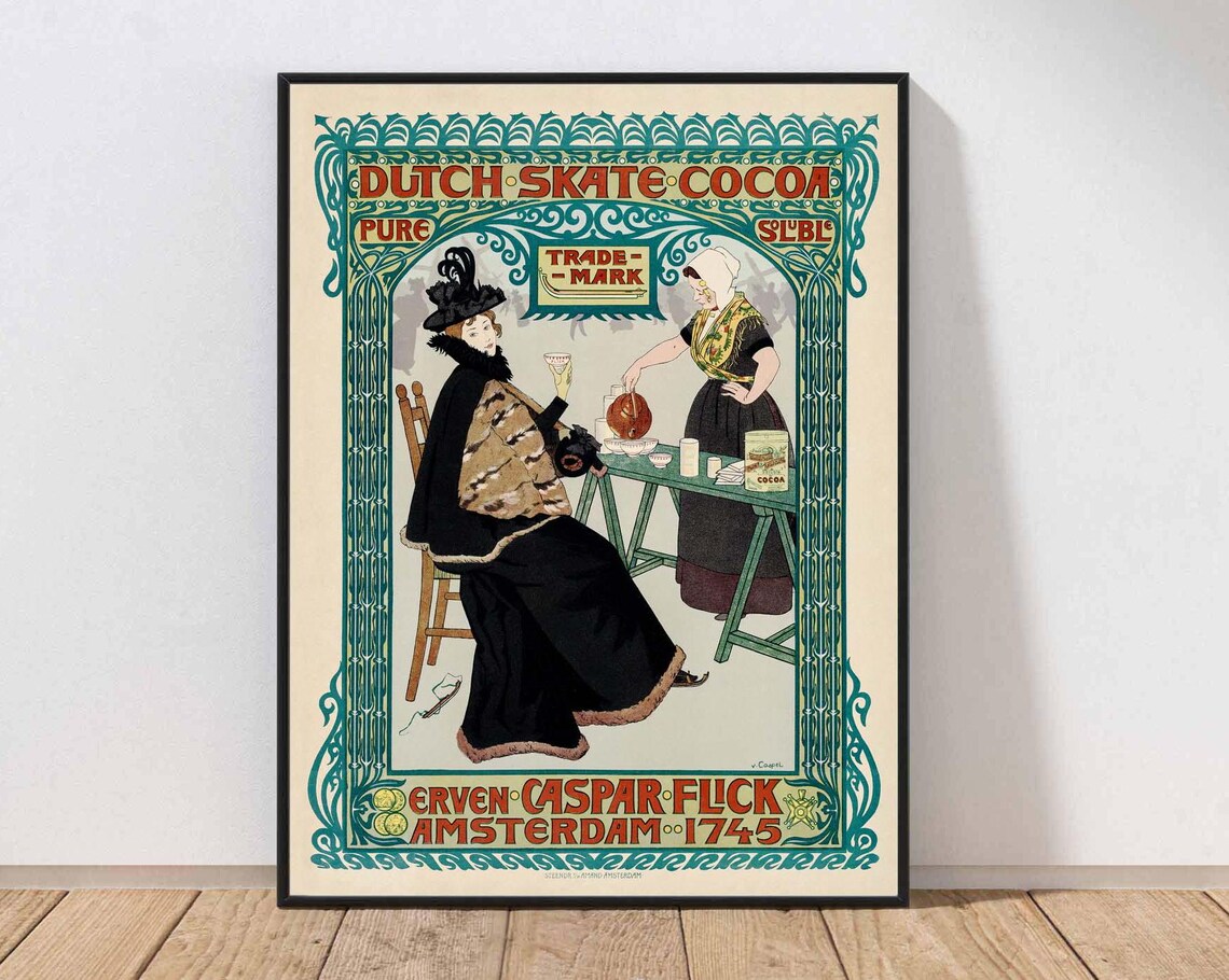 Dutch Skate Cocoa Vintage Amsterdam Advertisement Art Nouveau Poster