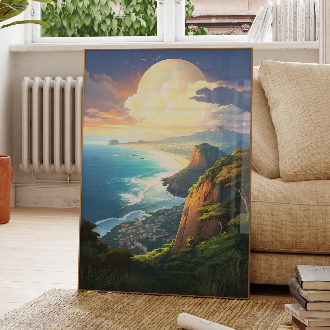 Rio de Janeiro Beach Sunset Anime Poster with Copacabana Coast Art - Image 2