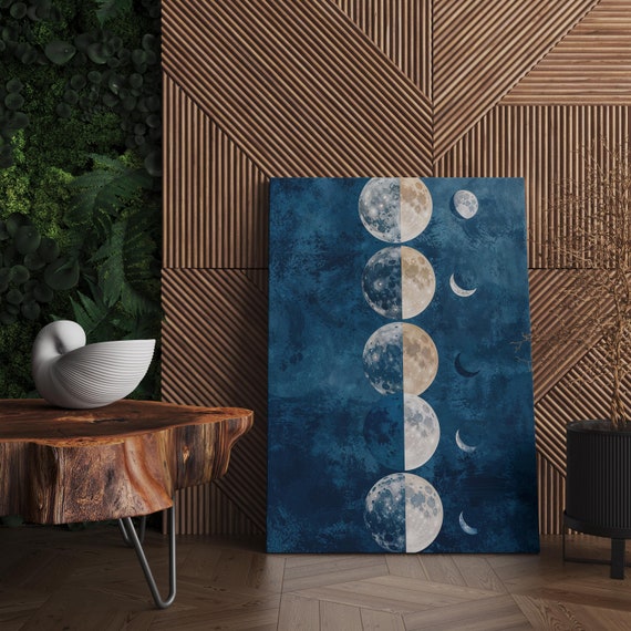 Moon Phases Art Blue And Gold Textured For Modern Home Decor Perfect For Bedroom Living Room