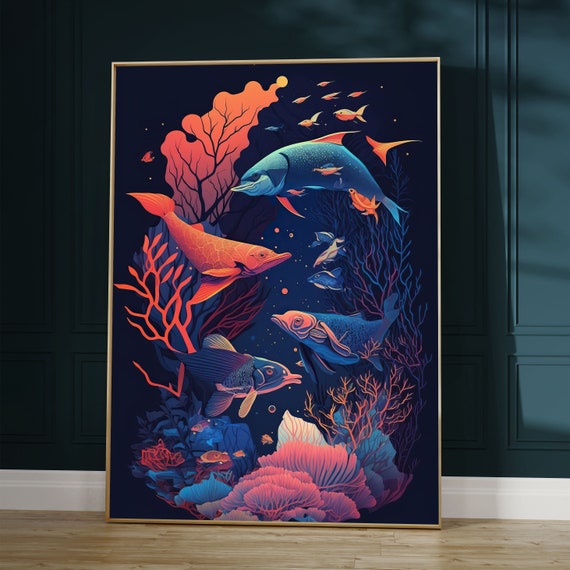 Nature Inspired Art Earthy Nautical Decor Ocean Themed Bathroom Above Bed Coastal Wall Decor Ocean Nursery Aquatic Underwater Sea Life