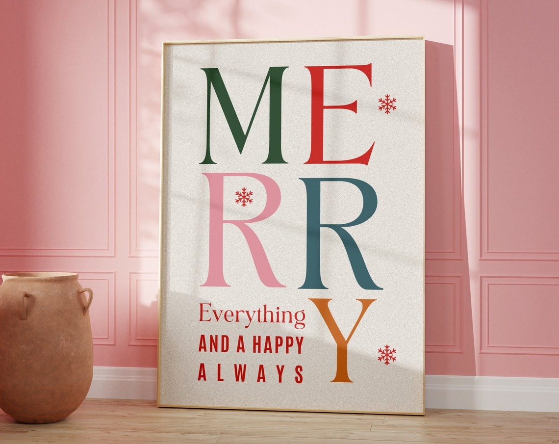 Merry Everything Happy Always Colorful Serif Christmas Poster - Image 3