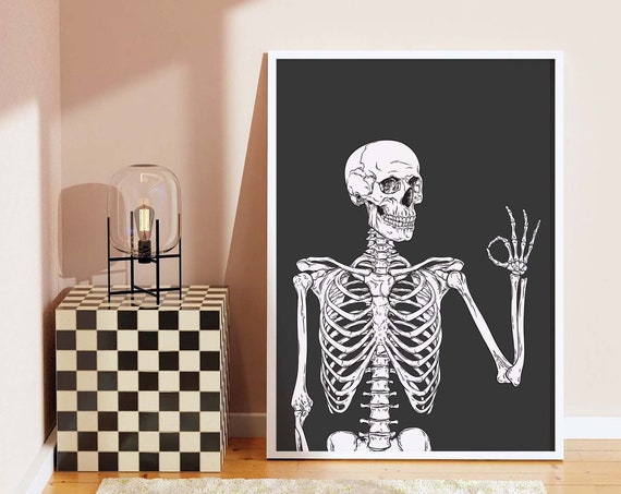 Skeleton Print Art Cute Black Halloween Wall Decor Trendy Halloween Wall Art Spooky Season Poster