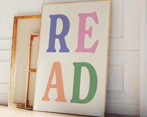 Colorful Pastel READ Typography Poster For Kids Reading Nook