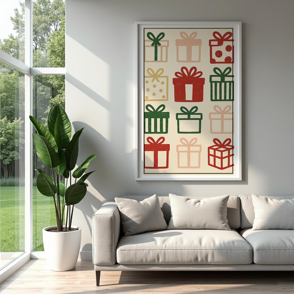 Retro Gift Boxes Christmas Pattern Playful Holiday Gift Wall Art