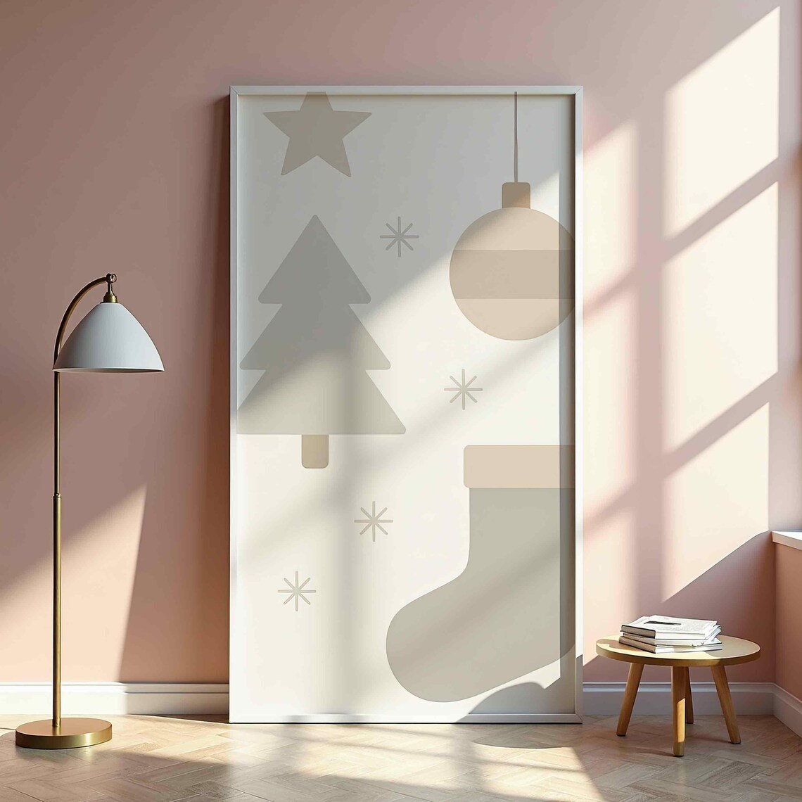 Neutral Beige Christmas Shapes Minimalist Holiday Tree Wall Art