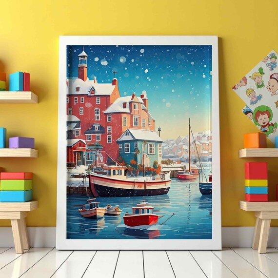 Christmas Coastal Art Vintage Holiday Decor Retro Cozy Festive Designs Instant Cute Trendy