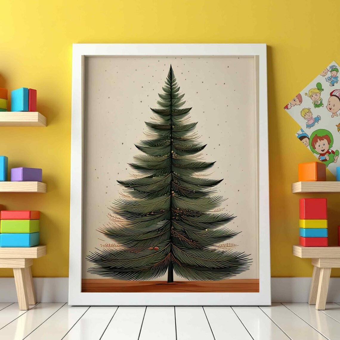Whimsical Christmas Tree Vintage Holiday Evergreen Botanical Style Poster
