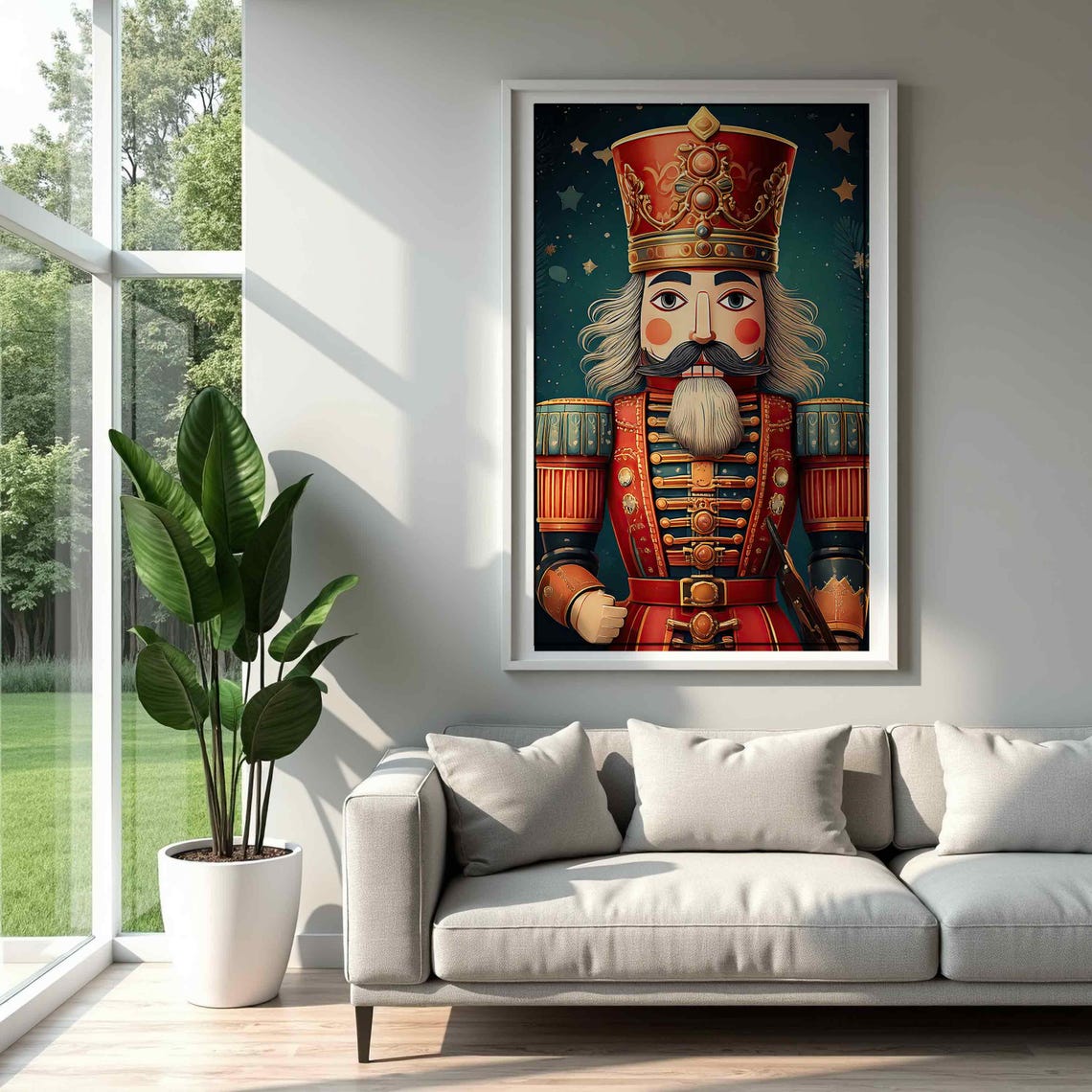 Red Nutcracker Soldier Starry Night Christmas Portrait Art Poster