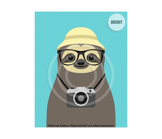 Cute Sloth Wearing Glasses Camera Hat Tourist Fun Photography Lover Poster