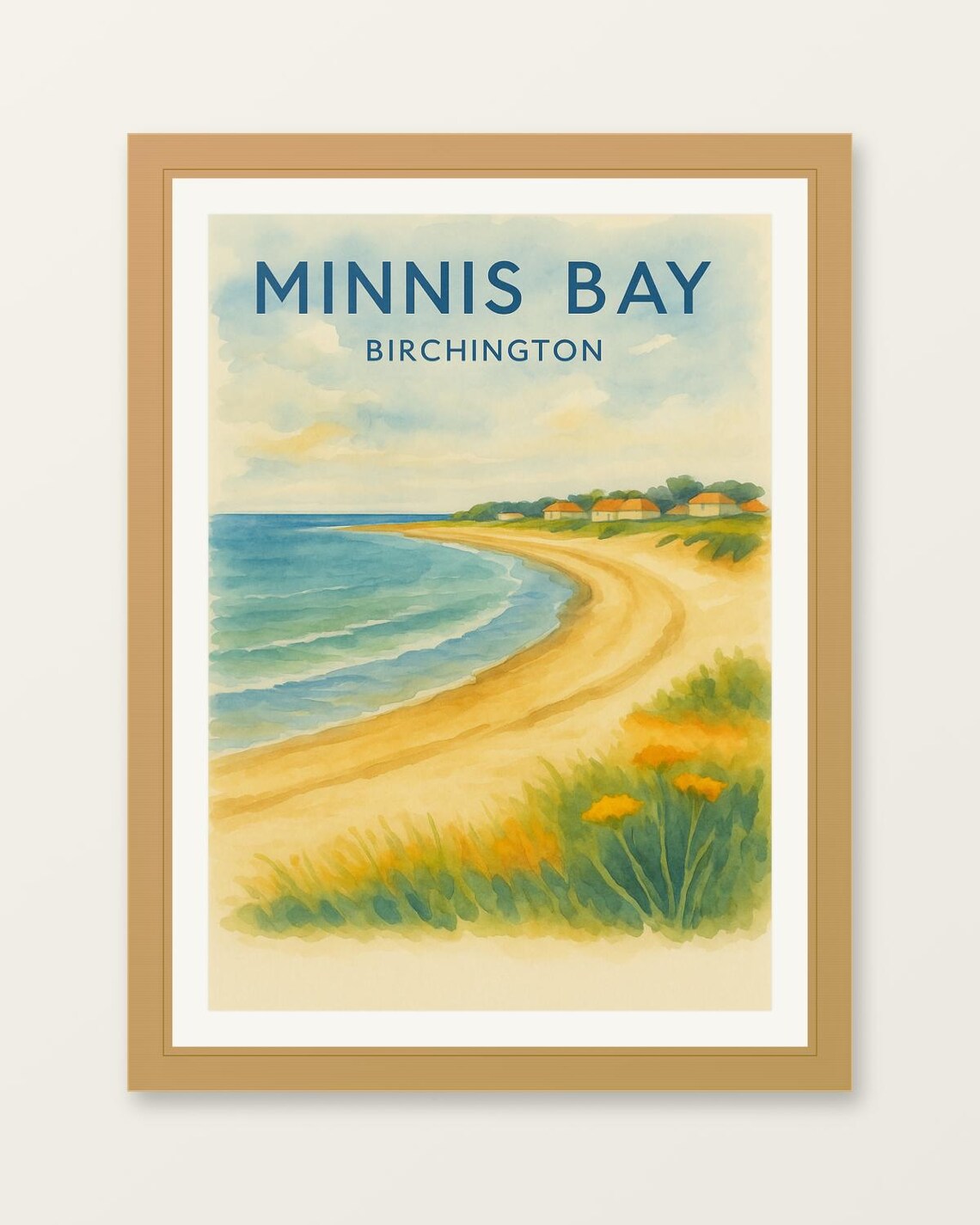 Minnis Bay Birchington Sandy Beach Watercolor Coastal Travel Poster