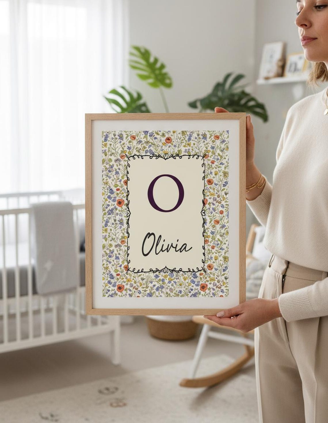 Personalized Nursery Name Print Custom Baby Initial Wall Art Typography