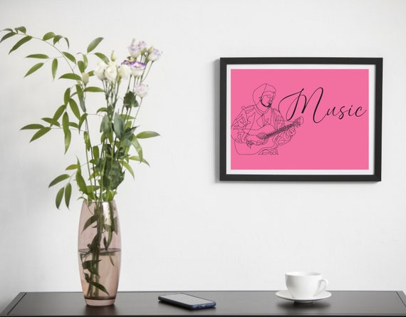 Minimalist Man Playing Guitar Line Art Music Wall Instrument Prints Simple Sketch