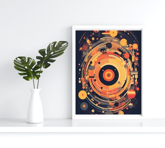 Abstract Vinyl Record Concentric Grooves Retro Orange Music Art Poster